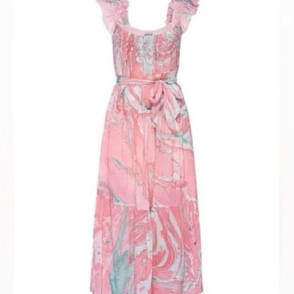 NWT - St Roche Rowen Dress Pink Marbled Midi 2, 4, 6, Organic Cotton - Picture 2 of 10